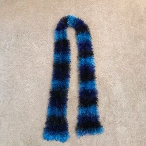 Cozy Trendy Fuzzy Scarf Light Blue Dark Blue Black Accessory Festival